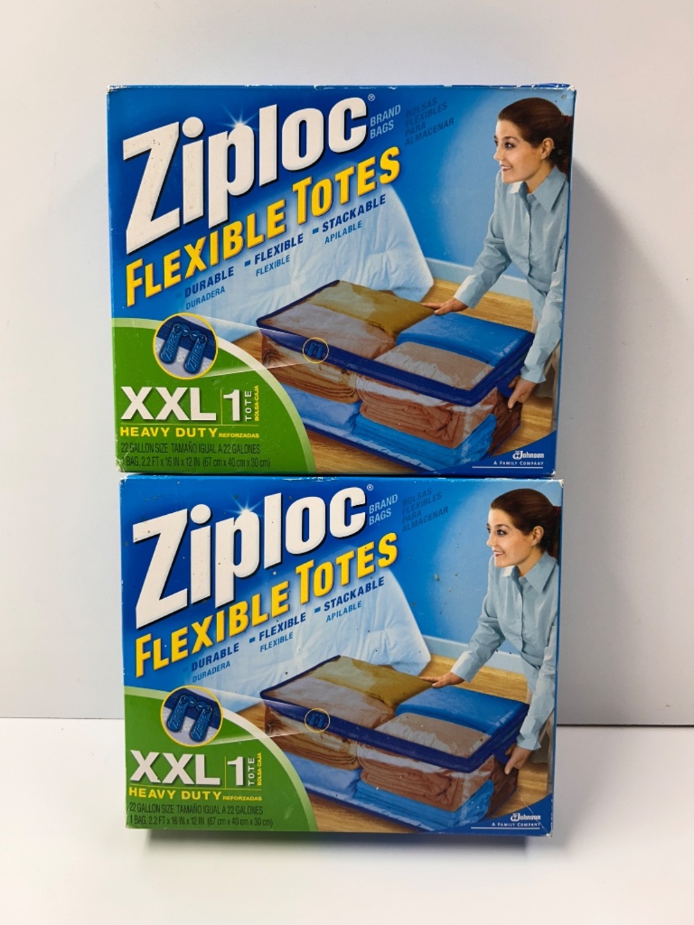 2 New In Box Ziploc Flexible Totes XXL Heavy Duty Jumbo 22 Gallon 1 Count Zipper